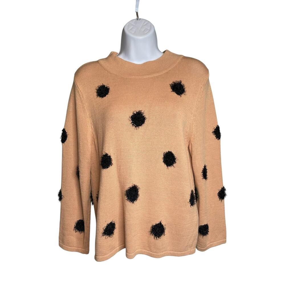Bitte‎ Kai Rand Women's Peach Black Pom Pom Sweater Size S Quirky Whimsical Boho